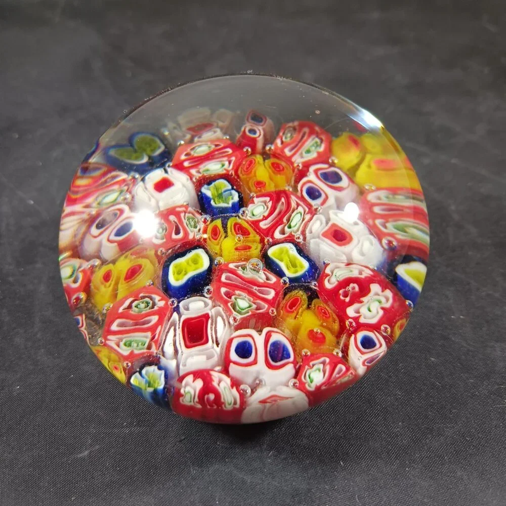 Vintage Murano Style Millefiori Italy Multicolored Cane Art Glass Paperweight